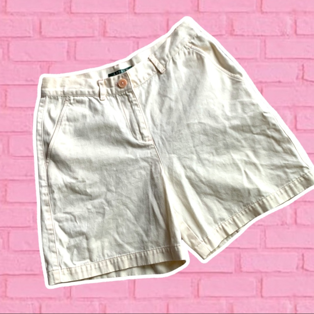 Cream Ralph Lauren Shorts with Pink Stitching